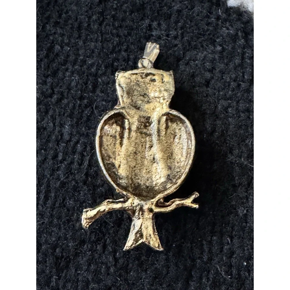 Owl Pendant Gold Tone with Black Onyx‎ Vintage